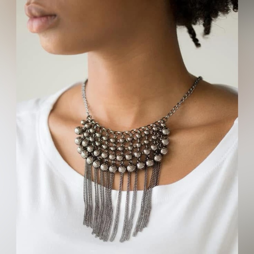 Metallic beaded chain necklace